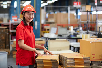 worker checking postal packaging Boxes in the warehouse storage