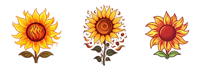 sunflower, watercolour botanical illustration, hand drawing, set flowers and leaves, png isolated on transparent background generative AI.
