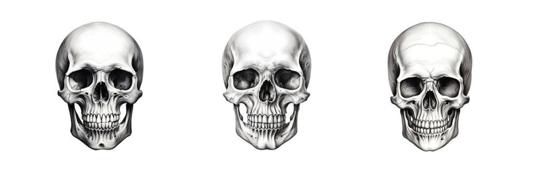set of humans scary Skull model set. png isolated on a transparent background generative AI.