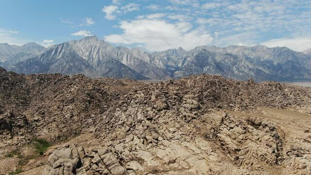 Mt Whitney from Alabama Hills Aerial Shot Rocky Canyon Wide L Eastern Sierra California USA