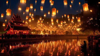 Fotobehang photo of Yi Peng festival lantern festival Chiang Mai, Thailand © JKLoma