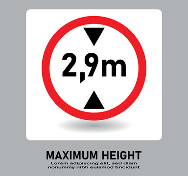Vehicle maximum height limit 2.9 meter sign.