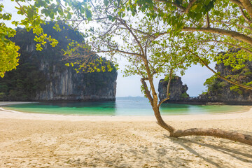 Landscape of the Beautiful beach with bluesky over the mountain at Krabi province, Thailand. Koh...
