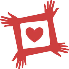 Digital png illustration of red frame with hands and heart on transparent background