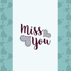 Digital png illustration of miss you text with hearts pattern on transparent background
