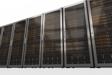 Digital png photo of black servers on transparent background