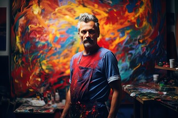 Obraz na płótnie Canvas artistically driven painter standing before a canvas, lost in a world of colors and strokes, Generated with AI
