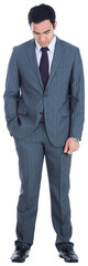 Digital png photo of caucasian businessman looking down on transparent background