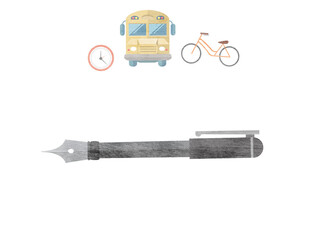 Digital png illustration of pen and school icons on transparent background
