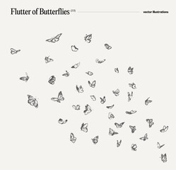 Swarm of butterflies, vector illustration, sketch