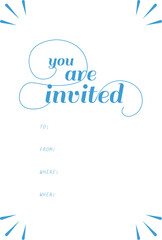 Digital png illustration of blue shapes and you are invited text on transparent background