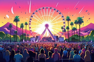 colorful and lively scene from the Coachella Music Festival.Generated with AI - obrazy, fototapety, plakaty