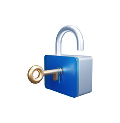 Padlock with key 3d rendering illustration