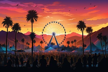 colorful and lively scene from the Coachella Music Festival.Generated with AI