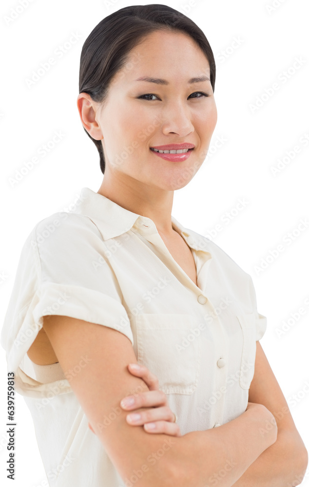 Poster Digital png photo of asian woman with arms crossed on transparent background