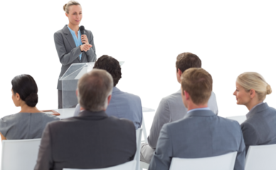 Digital png photo of diverse business people at meeting on transparent background