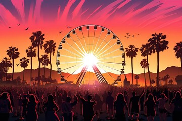 colorful and lively scene from the Coachella Music Festival.Generated with AI