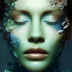 Creative Underwater Blue & Green Makeup · Closeup of the Model Face
