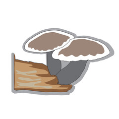 Vector white background twin tree mushroom sticker