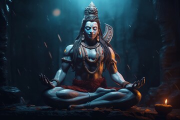 Fototapeta na wymiar Hindu God Shiva statue in meditation. Generative AI, Generative AI