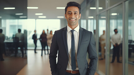 Fototapeta premium Portrait of a handsome and mature smiling asian indian businessman