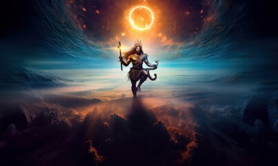 AI generated image of Hindu god Shiva, the Lord of Destruction in the cosmos, Generative AI - obrazy, fototapety, plakaty