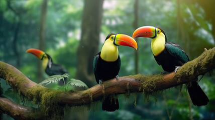 Toucan sitting on the branch in the forest, green vegetation, Costa Rica.genearative ai