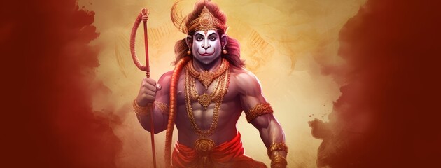 Lord Hanuman on religious background for Hanuman Jayanti festival of India, Generative AI - obrazy, fototapety, plakaty