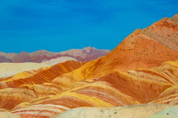 Printed roller blinds Zhangye Danxia The beautiful colorful rock in Zhangye Danxia geopark of China. Beautiful blue sky with copy space for text