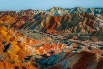 Papier Peint photo Zhangye Danxia Rainbow moutain's Zhangye Danxia National Geological Park, Zhangye - China. Sunset picture with deep shadows and copy space for text