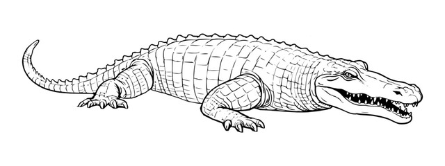 alligator pencil drawing coloring book. Vector illustration