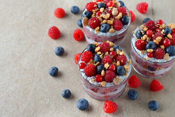 Chia pudding parfait with berries