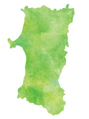 秋田　地図　水彩　アイコン　緑