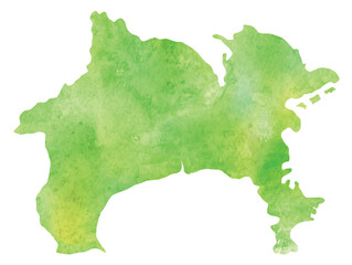 神奈川　地図　水彩　アイコン　緑