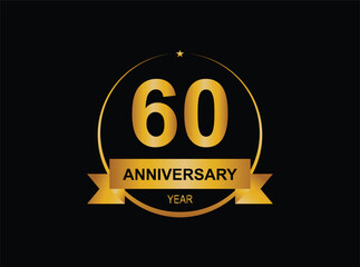 60 years anniversary logo template isolated on gold, gold stamp 19th anniversary icon label with ribbon, twenty year birthday seal symbol.