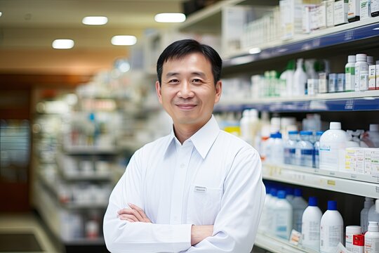 well-stocked pharmacy, attentive staff assist customers with their medication needs. Generated with AI