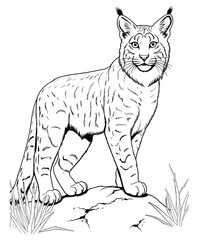 simple black and white line art of a lynx coloring pages © Farida