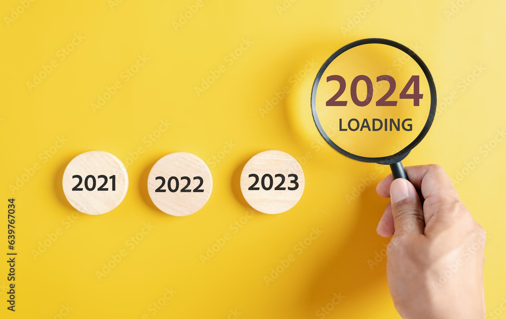 Aufkleber Loading progress from 2023 to 2024 to countdown merry christmas and happy new year, Planning and challenge strategy in new year 2024 Concept.