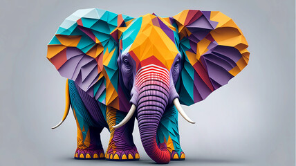 elephant with mosaic color art illustration, generative Ai art - obrazy, fototapety, plakaty