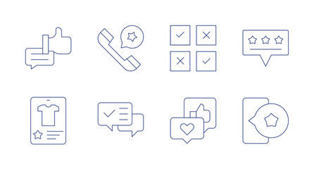 Feedback icons. Editable stroke. Containing like, feedback, rating, positive review, good feedback, phone.