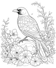Magpie Birds flowers coloring pages for kids