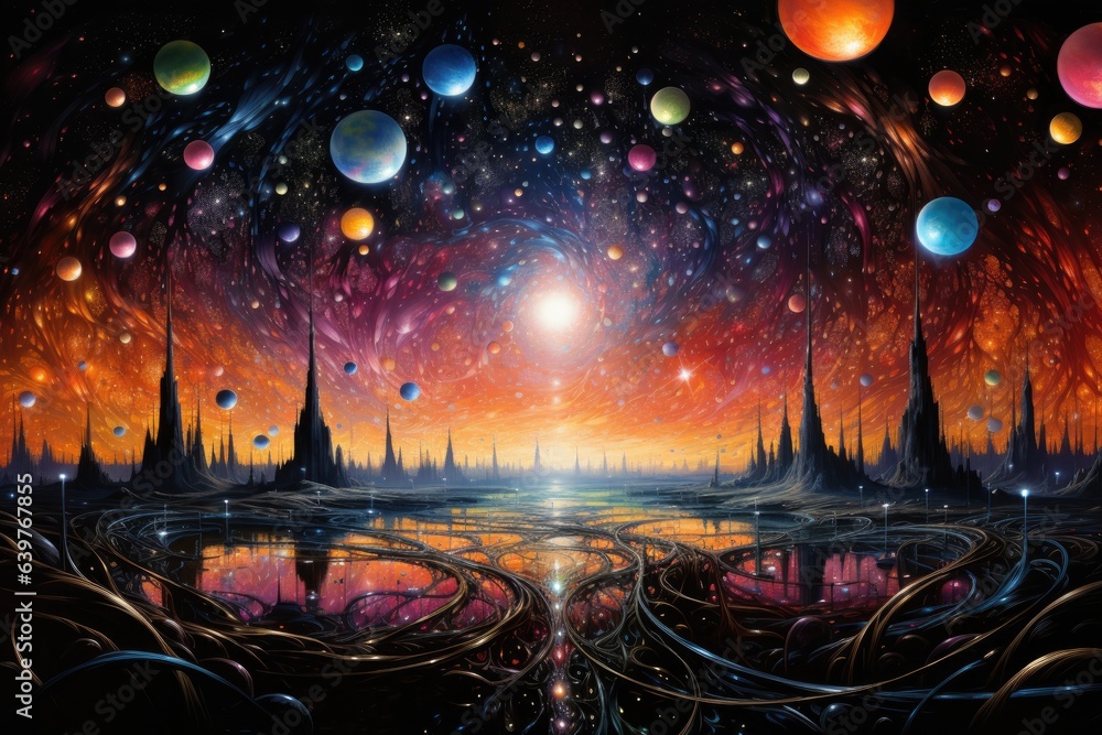 Wall mural orbit of universe colourful abstract background. generative ai