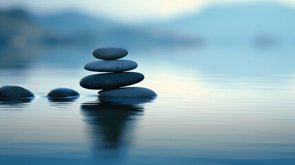 Background for meditation on the beach. Zen-stones in the water.
