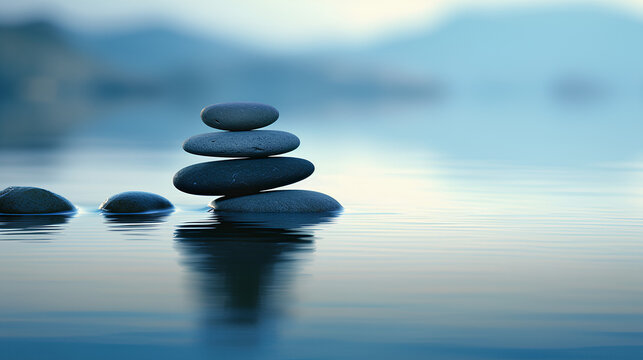 Background for meditation on the beach. Zen-stones in the water.