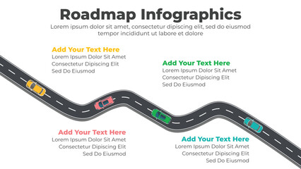 Vector flat roadmap infographic template with cars