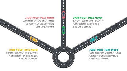 Roadmap infographic template with cars