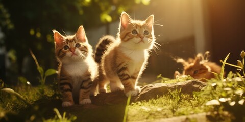 Obraz premium illustration of kittens in the yard, generative AI