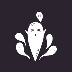 Funny ghost waltz. Boo spooky white character spirit holiday. Halloween vector hand drawn illustration