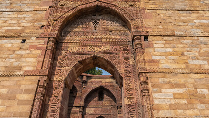 Details of ancient Indian architecture. The ancient temple complex of Qutub Minar. Iltutmish's...