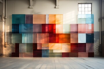 Backdrop made of transparent marble 3D diagonal planks. Generative AI.